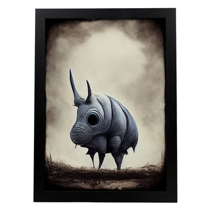 Nacnic Lámina Rinoceronte Valiente estilo T. Burton. Ilustraciones y pósters de animales inspirados en el arte gótico y oscuro de Burton. Diseño y Decoración de Interiores.-Artwork-Nacnic-A4-Sin marco-Nacnic Estudio SL