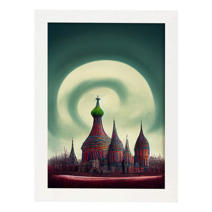 Nacnic Lámina San Basilio Leal al estilo de T. Burton. Ilustraciones de monumentos, ciudades, paises inspiradas en arte gótico y oscuro. Diseño y Decoración de Interiores.-Artwork-Nacnic-A4-Marco Blanco-Nacnic Estudio SL