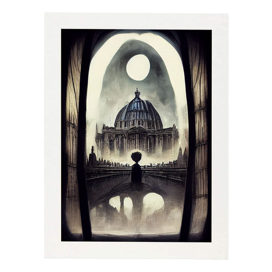 Nacnic Lámina San Basilio Sensible al estilo de T. Burton. Ilustraciones de monumentos, ciudades, paises inspiradas en arte gótico y oscuro. Diseño y Decoración de Interiores.-Artwork-Nacnic-A4-Marco Blanco-Nacnic Estudio SL