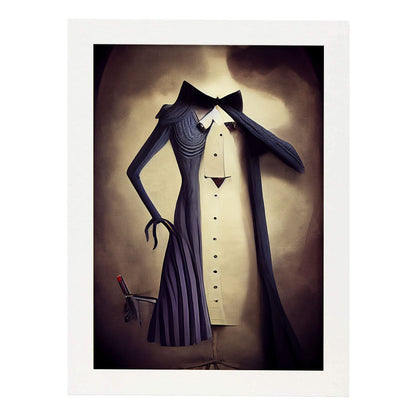 Nacnic Lámina Sastre Encantador al estilo de T. Burton. Ilustraciones de profesiones y oficios inspiradas en arte gótico y oscuro. Diseño y Decoración de Interiores.-Artwork-Nacnic-A4-Marco Blanco-Nacnic Estudio SL