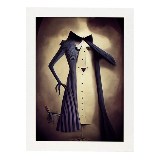 Nacnic Lámina Sastre Encantador al estilo de T. Burton. Ilustraciones de profesiones y oficios inspiradas en arte gótico y oscuro. Diseño y Decoración de Interiores.-Artwork-Nacnic-A4-Marco Blanco-Nacnic Estudio SL