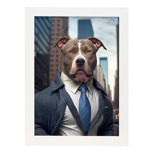 Nacnic Lámina Staffordshire Terrier americano Curioso en estilo Fotografía a todo color. Divertidas ilustraciones realistas de animales con ropa humana. Diseño y Decoración de Interiores.-Artwork-Nacnic-A4-Marco Blanco-Nacnic Estudio SL