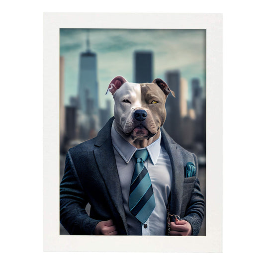 Nacnic Lámina Staffordshire Terrier Amistoso en estilo Fotografía a todo color. Divertidas ilustraciones realistas de animales con ropa humana. Diseño y Decoración de Interiores.-Artwork-Nacnic-A4-Marco Blanco-Nacnic Estudio SL