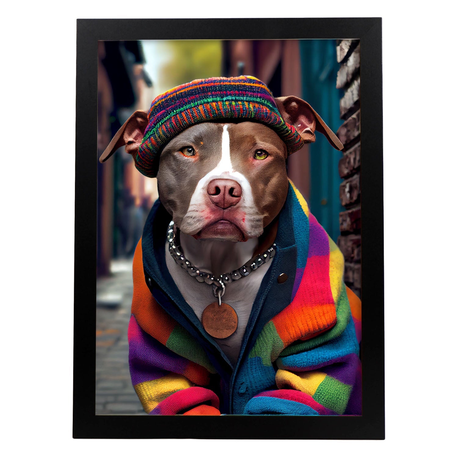Nacnic Lámina Staffordshire Terrier colorido Responsable en estilo Fotografía a todo color. Divertidas ilustraciones realistas de animales con ropa humana. Diseño y Decoración de Interiores.-Artwork-Nacnic-A4-Sin marco-Nacnic Estudio SL