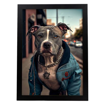Nacnic Lámina Staffordshire Terrier Dinámico en estilo Fotografía a todo color. Divertidas ilustraciones realistas de animales con ropa humana. Diseño y Decoración de Interiores.-Artwork-Nacnic-A4-Sin marco-Nacnic Estudio SL
