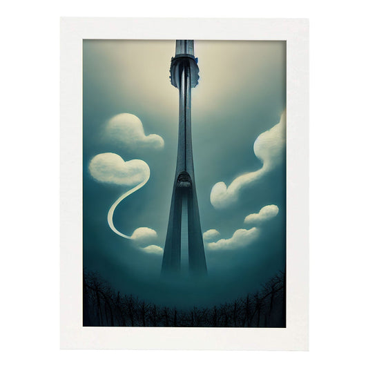 Nacnic Lámina Torre CN Energético al estilo de T. Burton. Ilustraciones de monumentos, ciudades, paises inspiradas en arte gótico y oscuro. Diseño y Decoración de Interiores.-Artwork-Nacnic-A4-Marco Blanco-Nacnic Estudio SL