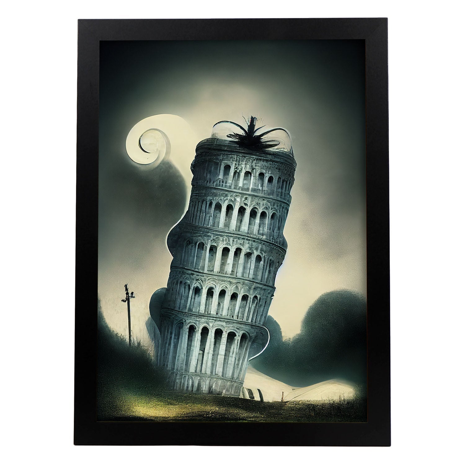 Nacnic Lámina Torre de Pisa Valiente al estilo de T. Burton. Ilustraciones de monumentos, ciudades, paises inspiradas en arte gótico y oscuro. Diseño y Decoración de Interiores.-Artwork-Nacnic-A4-Sin marco-Nacnic Estudio SL