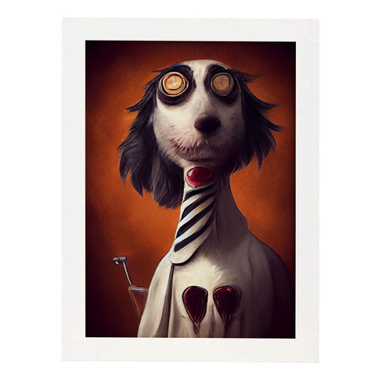 Nacnic Lámina Veterinario Amistoso estilo T. Burton. Ilustraciones y pósters de animales inspirados en el arte gótico y oscuro de Burton. Diseño y Decoración de Interiores.-Artwork-Nacnic-A4-Marco Blanco-Nacnic Estudio SL