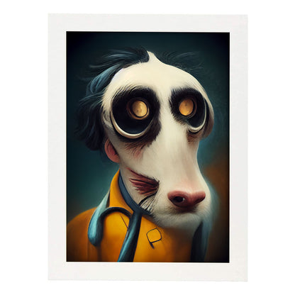 Nacnic Lámina Veterinario Práctico estilo T. Burton. Ilustraciones y pósters de animales inspirados en el arte gótico y oscuro de Burton. Diseño y Decoración de Interiores.-Artwork-Nacnic-A4-Marco Blanco-Nacnic Estudio SL