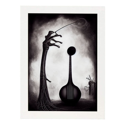 Nacnic Lámina Violín Práctico al estilo de T. Burton. Ilustraciones de escenas y lugares inspiradas en arte gótico y oscuro. Diseño y Decoración de Interiores.-Artwork-Nacnic-A4-Marco Blanco-Nacnic Estudio SL