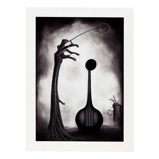 Nacnic Lámina Violín Práctico al estilo de T. Burton. Ilustraciones de escenas y lugares inspiradas en arte gótico y oscuro. Diseño y Decoración de Interiores.-Artwork-Nacnic-A4-Marco Blanco-Nacnic Estudio SL