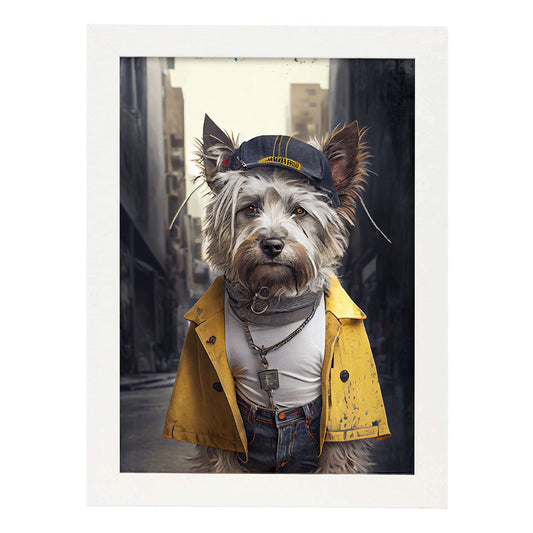 Nacnic Lámina Yorkshire Creativo en estilo Fotografía a todo color. Divertidas ilustraciones realistas de animales con ropa humana. Diseño y Decoración de Interiores.-Artwork-Nacnic-A4-Marco Blanco-Nacnic Estudio SL