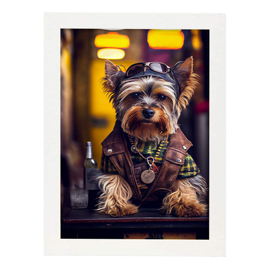 Nacnic Lámina Yorkshire Terrier Creativo en estilo Fotografía a todo color. Divertidas ilustraciones realistas de animales con ropa humana. Diseño y Decoración de Interiores.-Artwork-Nacnic-A4-Marco Blanco-Nacnic Estudio SL