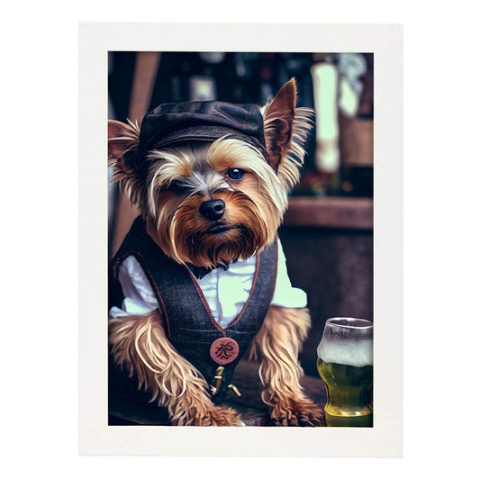 Nacnic Lámina Yorkshire Terrier Práctico en estilo Fotografía a todo color. Divertidas ilustraciones realistas de animales con ropa humana. Diseño y Decoración de Interiores.-Artwork-Nacnic-A4-Marco Blanco-Nacnic Estudio SL