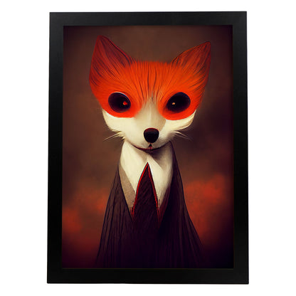 Nacnic Lámina Zorro Confiado estilo T. Burton. Ilustraciones y pósters de animales inspirados en el arte gótico y oscuro de Burton. Diseño y Decoración de Interiores.-Artwork-Nacnic-A4-Sin marco-Nacnic Estudio SL