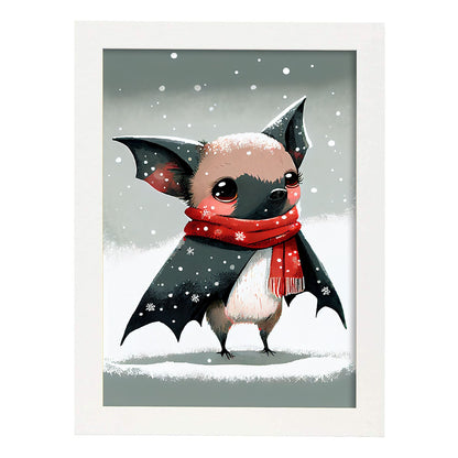 Nacnic Lindo Baby Bat con rojo. Estampados de arte de pared estético para el diseño de dormitorio o sala de estar.-Artwork-Nacnic-A4-Marco Blanco-Nacnic Estudio SL