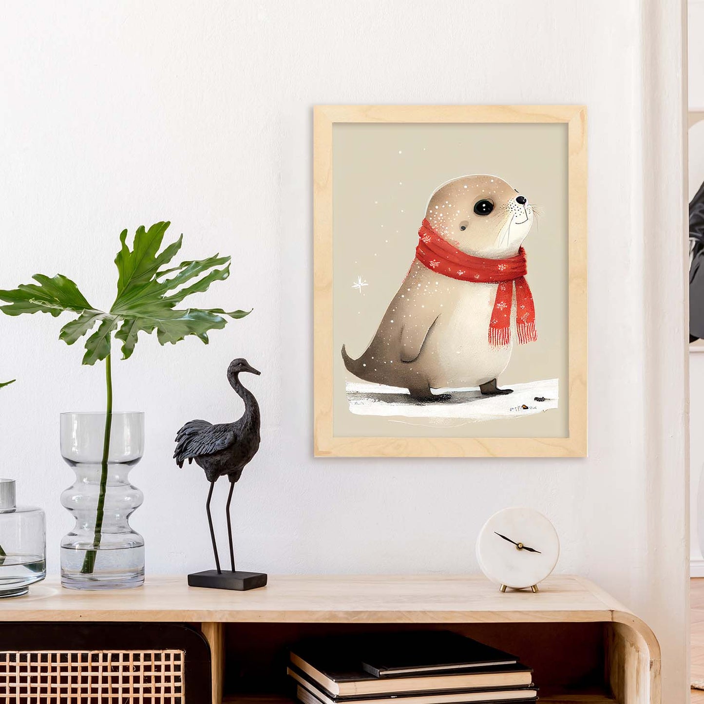 Nacnic Lindo Baby Sea Lion con rojo. Estampados de arte de pared estético para el diseño de dormitorio o sala de estar.-Artwork-Nacnic-Nacnic Estudio SL