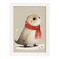 Nacnic Lindo Baby Sea Lion con rojo. Estampados de arte de pared estético para el diseño de dormitorio o sala de estar.-Artwork-Nacnic-A4-Marco Blanco-Nacnic Estudio SL