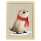 Nacnic Lindo Baby Sea Lion con rojo. Estampados de arte de pared estético para el diseño de dormitorio o sala de estar.-Artwork-Nacnic-A4-Marco Madera clara-Nacnic Estudio SL