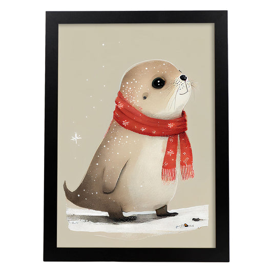 Nacnic Lindo Baby Sea Lion con rojo. Estampados de arte de pared estético para el diseño de dormitorio o sala de estar.-Artwork-Nacnic-A4-Sin marco-Nacnic Estudio SL