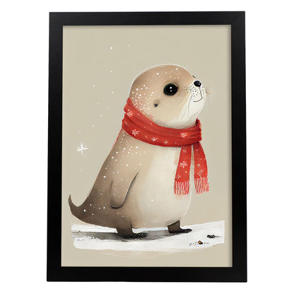 Nacnic Lindo Baby Sea Lion con rojo. Estampados de arte de pared estético para el diseño de dormitorio o sala de estar.-Artwork-Nacnic-A4-Sin marco-Nacnic Estudio SL