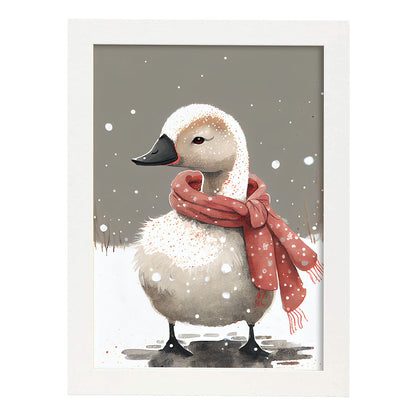 Nacnic lindo bebé cisne con rojo. Estampados de arte de pared estético para el diseño de dormitorio o sala de estar.-Artwork-Nacnic-A4-Marco Blanco-Nacnic Estudio SL