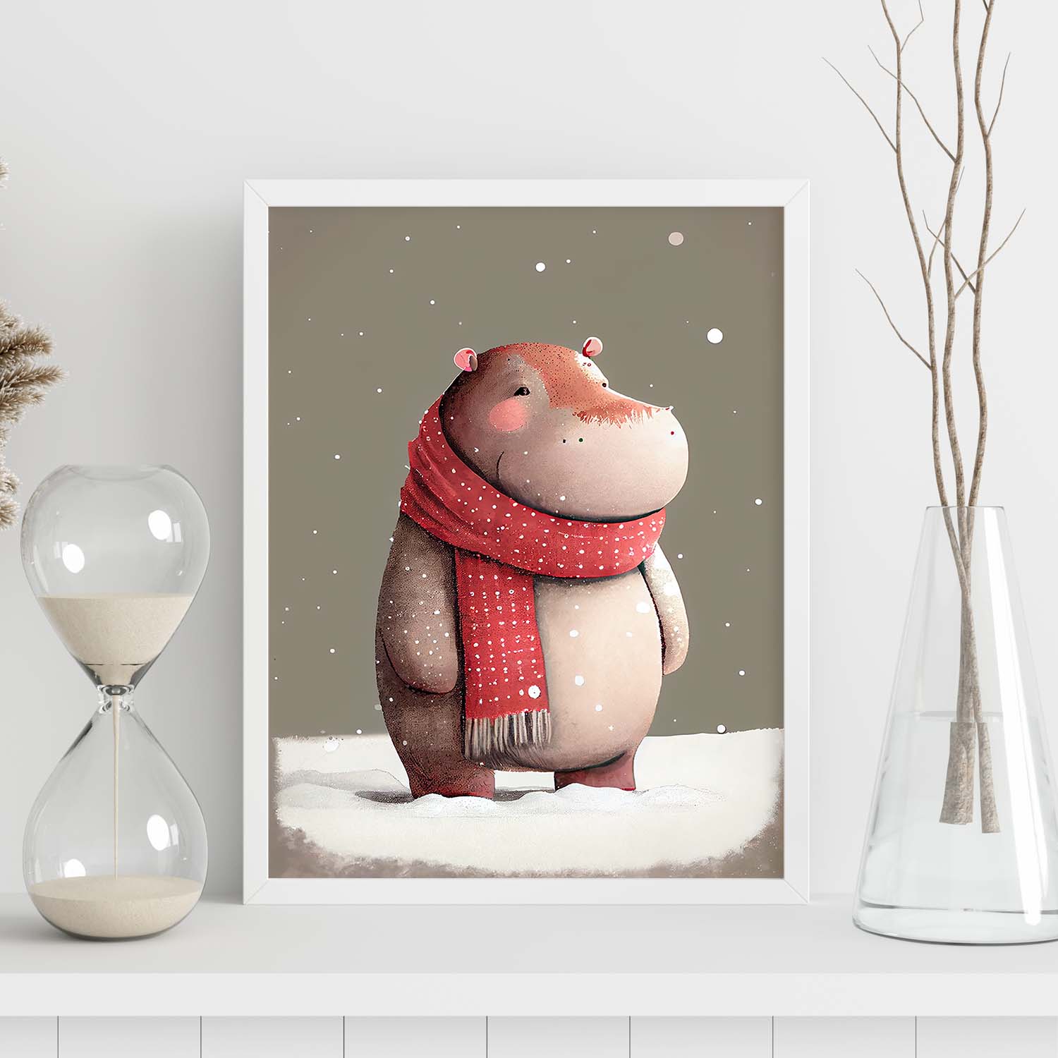 Nacnic lindo bebé hipopótamo con rojo. Estampados de arte de pared estético para el diseño de dormitorio o sala de estar.-Artwork-Nacnic-Nacnic Estudio SL