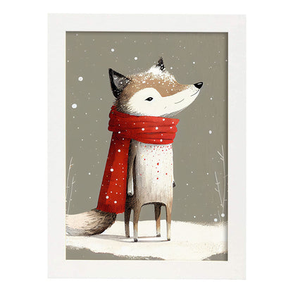 Nacnic lindo bebé lobo con rojo. Estampados de arte de pared estético para el diseño de dormitorio o sala de estar.-Artwork-Nacnic-A4-Marco Blanco-Nacnic Estudio SL