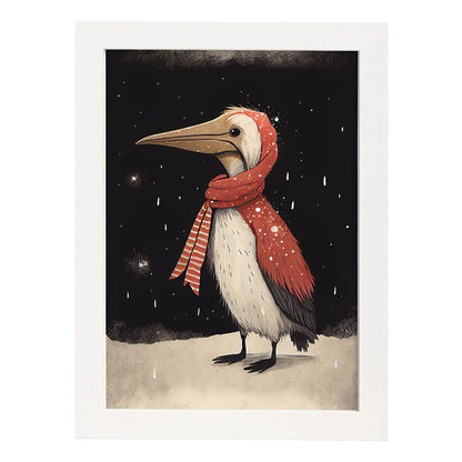 Nacnic lindo bebé pelícano con rojo. Estampados de arte de pared estético para el diseño de dormitorio o sala de estar.-Artwork-Nacnic-A4-Marco Blanco-Nacnic Estudio SL