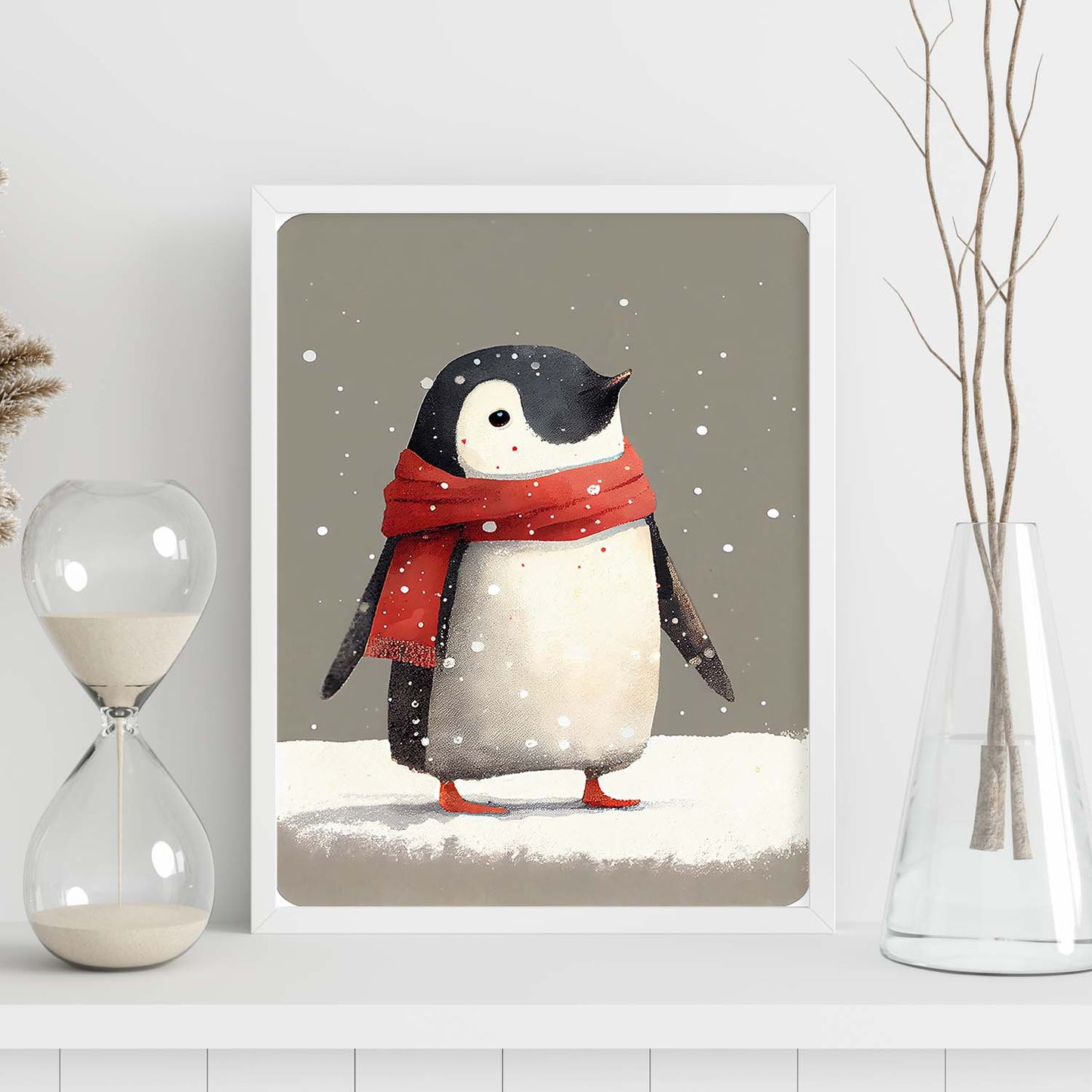 Nacnic lindo bebé pingüino con rojo. Estampados de arte de pared estético para el diseño de dormitorio o sala de estar.-Artwork-Nacnic-Nacnic Estudio SL