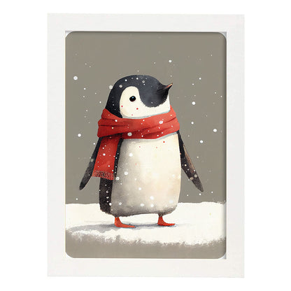 Nacnic lindo bebé pingüino con rojo. Estampados de arte de pared estético para el diseño de dormitorio o sala de estar.-Artwork-Nacnic-A4-Marco Blanco-Nacnic Estudio SL