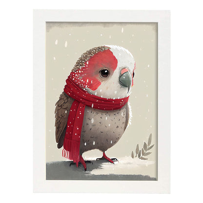 Nacnic lindo loro de bebé con rojo. Estampados de arte de pared estético para el diseño de dormitorio o sala de estar.-Artwork-Nacnic-A4-Marco Blanco-Nacnic Estudio SL