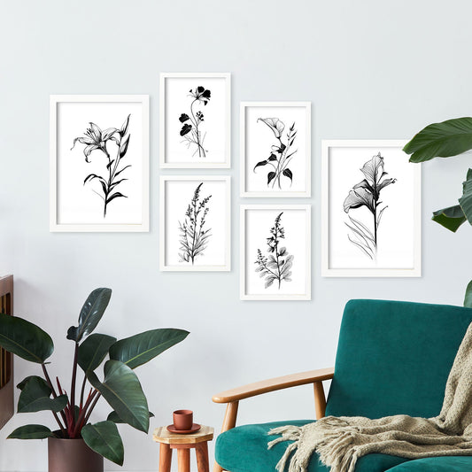Nacnic Line Flowers Set_1. Aesthetic Wall Art Prints for Bedroom or Living Room Design.