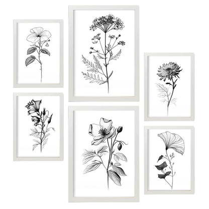 Nacnic Conjunto de Láminas Line Flowers_6 para Diseño de Habitación