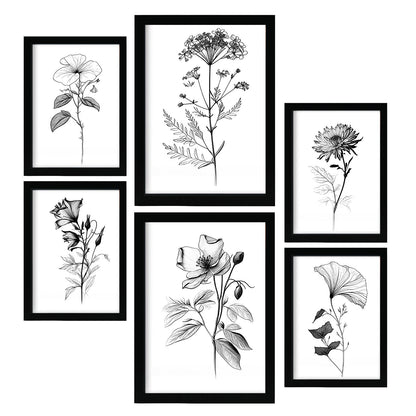 Nacnic Conjunto de Láminas Line Flowers_6 para Diseño de Habitación