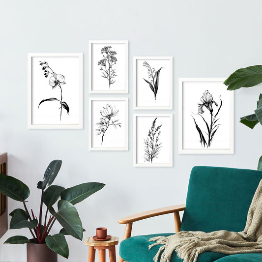 Nacnic Line Flowers Set_7. Aesthetic Wall Art Prints for Bedroom or Living Room Design.