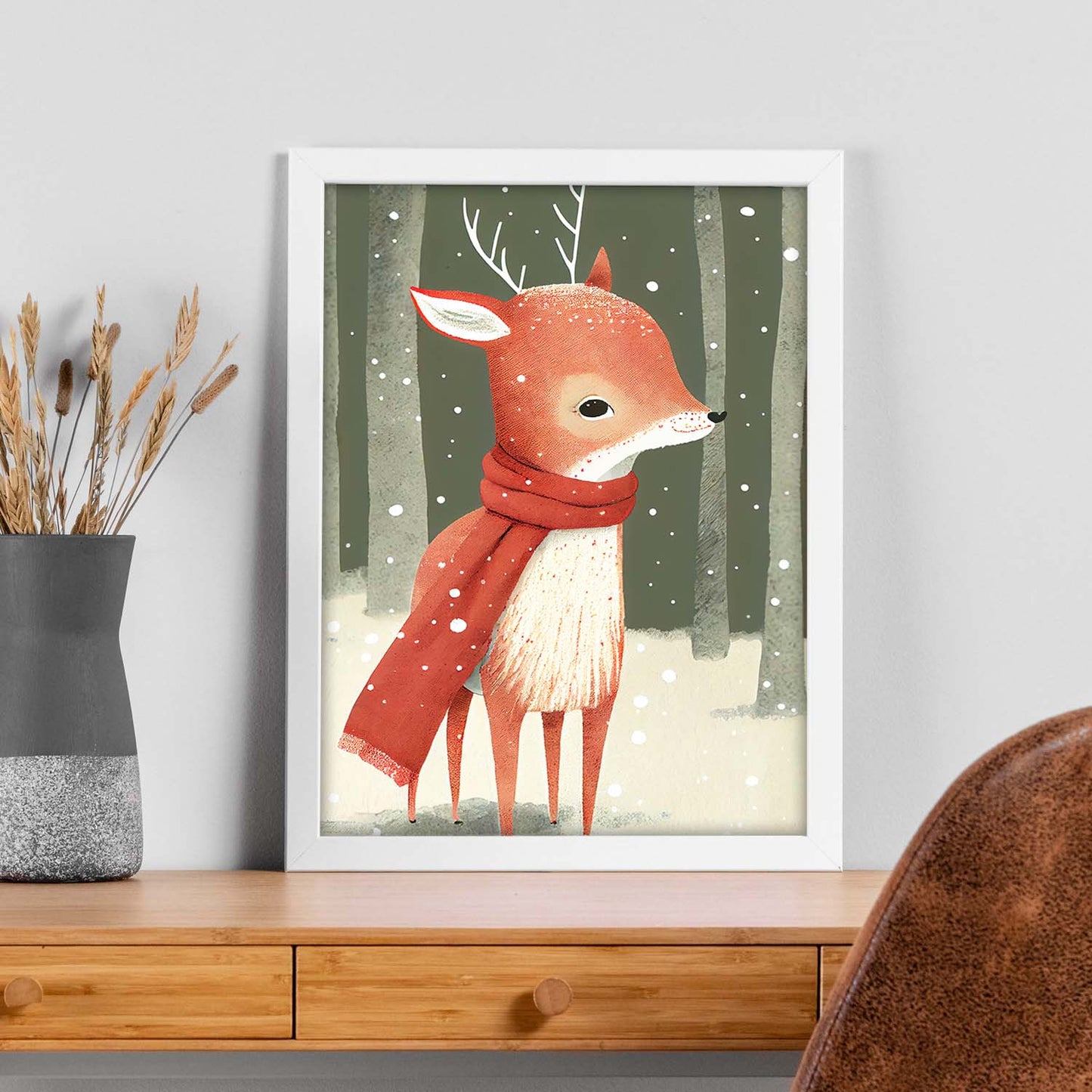 Nacnic Link Baby Deer con rojo. Estampados de arte de pared estético para el diseño de dormitorio o sala de estar.-Artwork-Nacnic-Nacnic Estudio SL