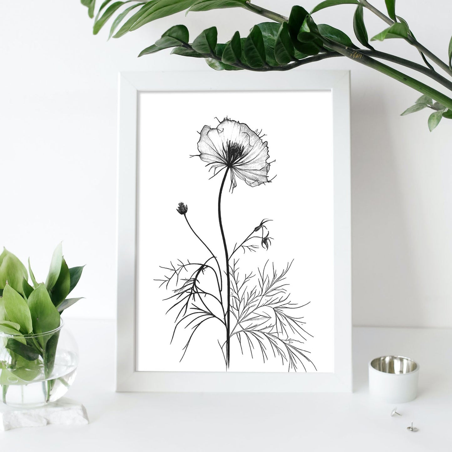 Nacnic Love-in-a-Mist Minimalist Line Art_1. Aesthetic Wall Art Prints for Bedroom or Living Room Design.