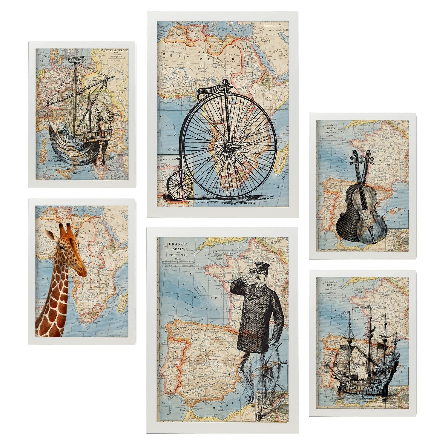 Nacnic poster vintage. Poster, de wereld van adverteren. Twee bladen vintage Air France. A3-formaat Nacnic poster vintage. Poster, de wereld van adverteren. Twee bladen vintage Air France. A3-formaat