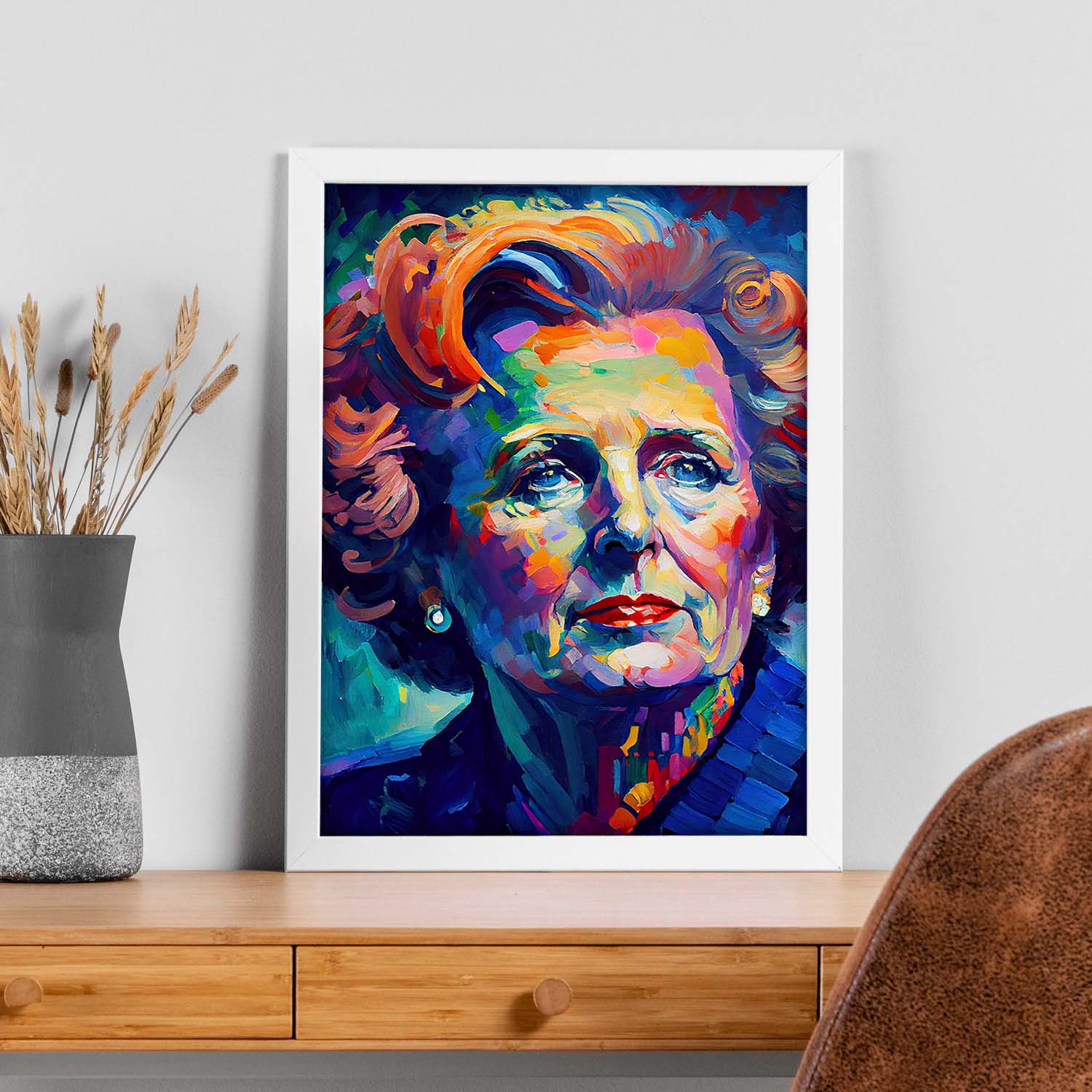 Nacnic Margaret Thatcher Pintura al óleo Strokes Colorfu. Estampados de arte de pared estético para el diseño de dormitorio o sala de estar.-Artwork-Nacnic-Nacnic Estudio SL
