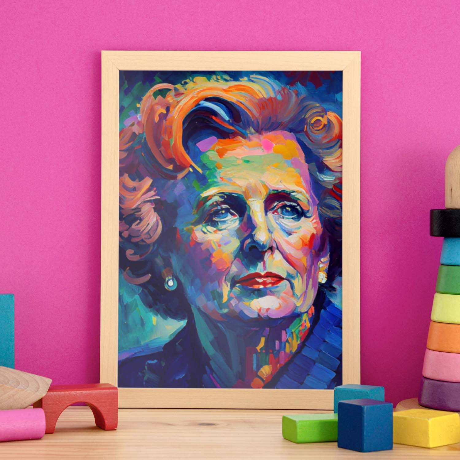 Nacnic Margaret Thatcher Pintura al óleo Strokes Colorfu. Estampados de arte de pared estético para el diseño de dormitorio o sala de estar.-Artwork-Nacnic-Nacnic Estudio SL