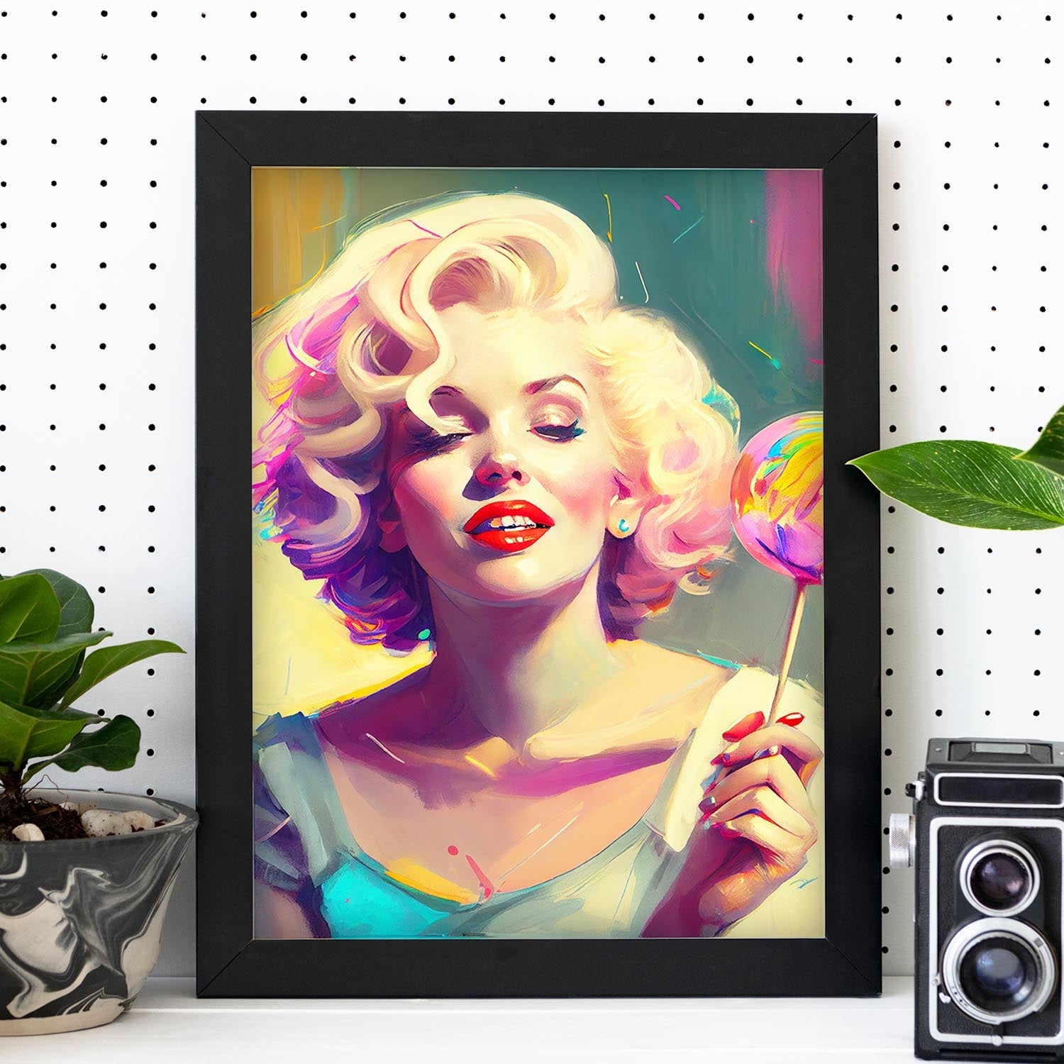 Nacnic Marilyn Monroe le gusta una dinámica de estilo Pixar Lollipop. Estampados de arte de pared estético para el diseño de dormitorio o sala de estar.-Artwork-Nacnic-Nacnic Estudio SL