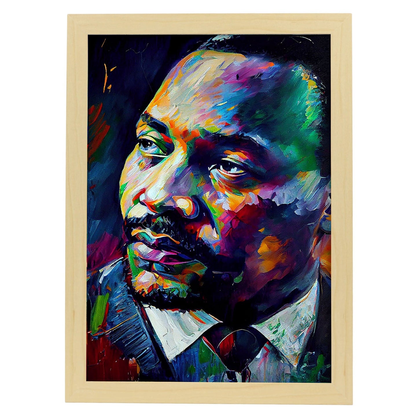 Nacnic Martin Luther King Jr. Pintura al óleo Strokes co.-Artwork-Nacnic-A4-Marco Madera clara-Nacnic Estudio SL