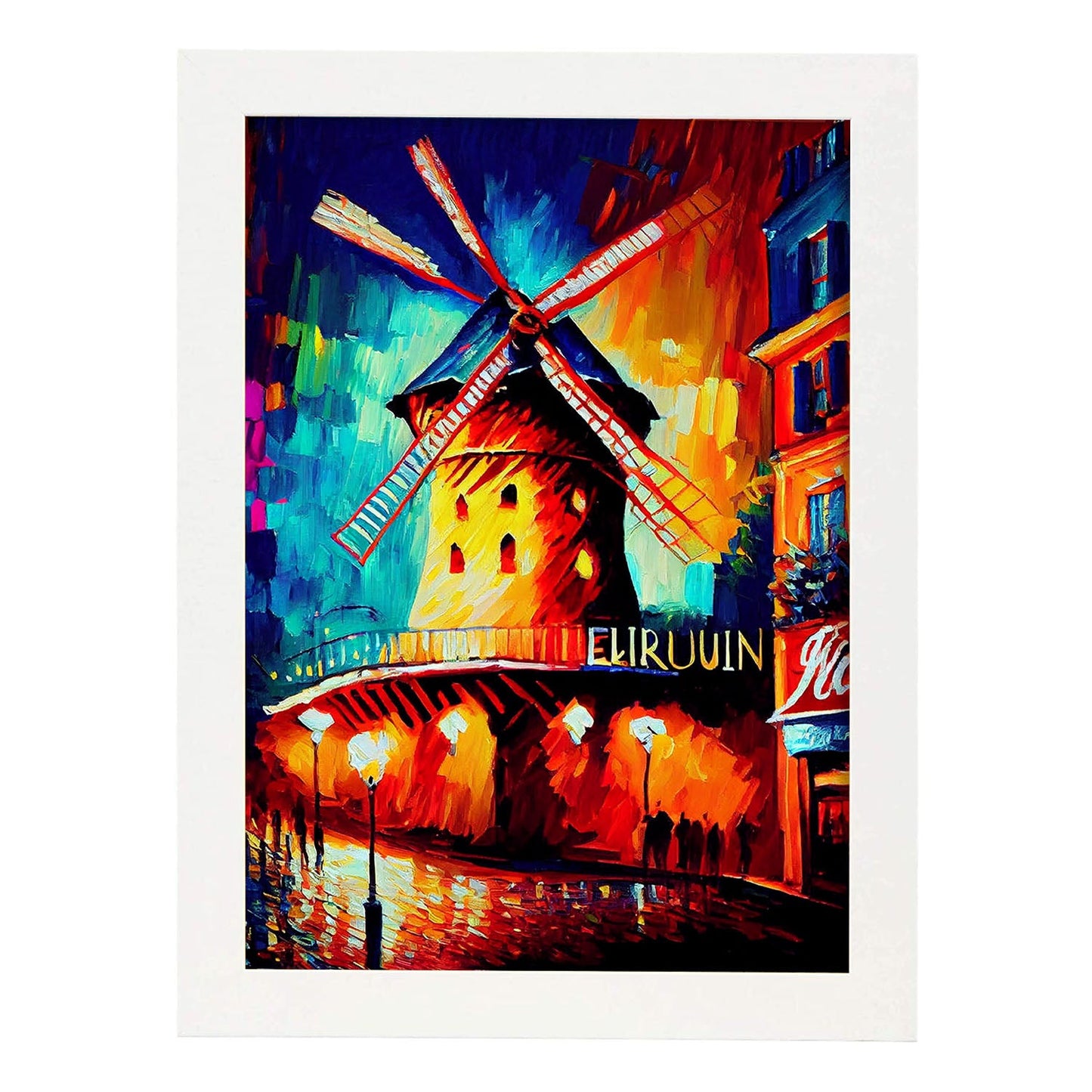Nacnic Moulin Rouge Paris France Pintura al óleo de pinceladas. Estampados de arte de pared estético para el diseño de dormitorio o sala de estar.-Artwork-Nacnic-A4-Marco Blanco-Nacnic Estudio SL