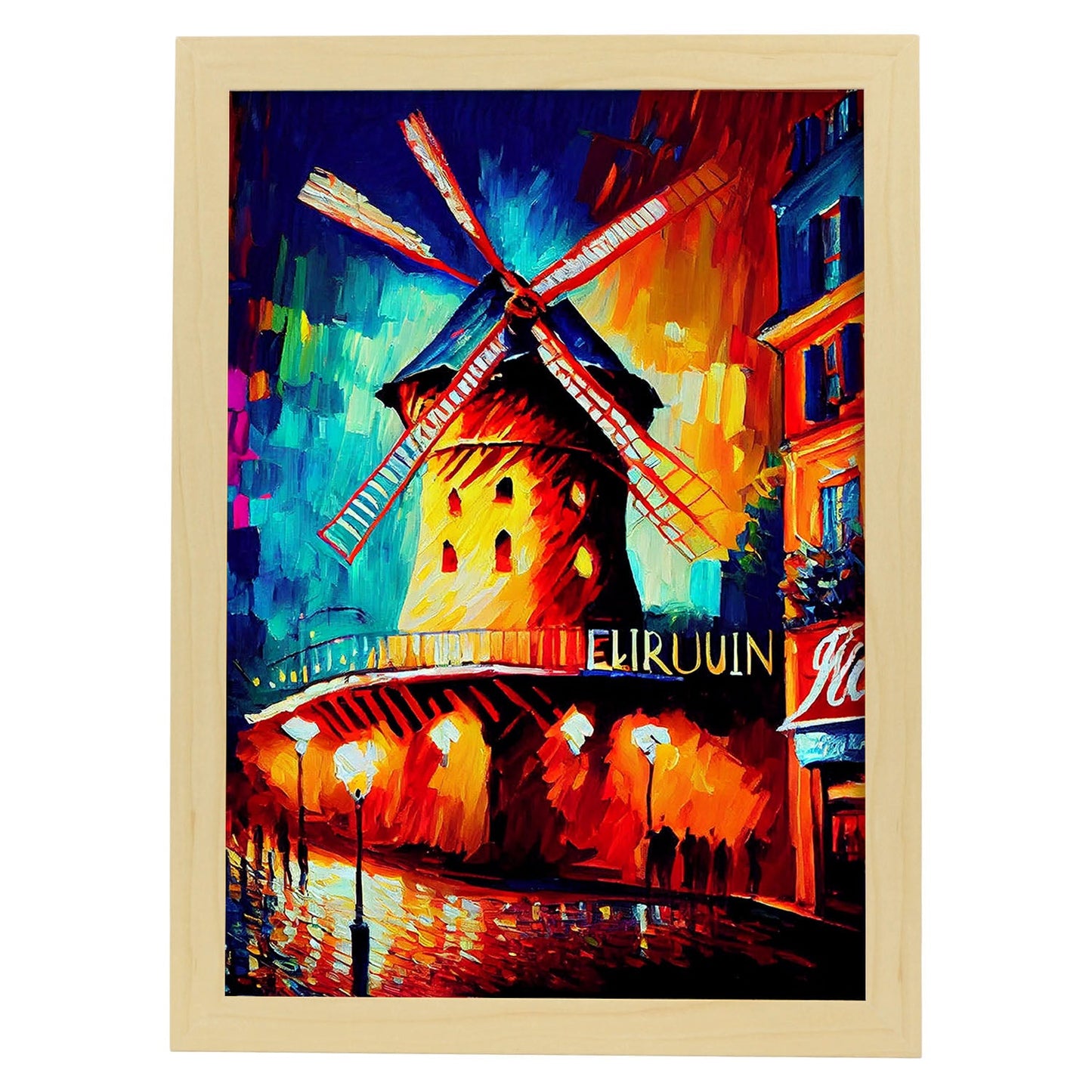 Nacnic Moulin Rouge Paris France Pintura al óleo de pinceladas. Estampados de arte de pared estético para el diseño de dormitorio o sala de estar.-Artwork-Nacnic-A4-Marco Madera clara-Nacnic Estudio SL