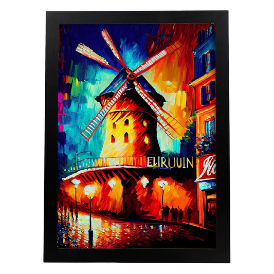 Nacnic Moulin Rouge Paris France Pintura al óleo de pinceladas. Estampados de arte de pared estético para el diseño de dormitorio o sala de estar.-Artwork-Nacnic-A4-Sin marco-Nacnic Estudio SL