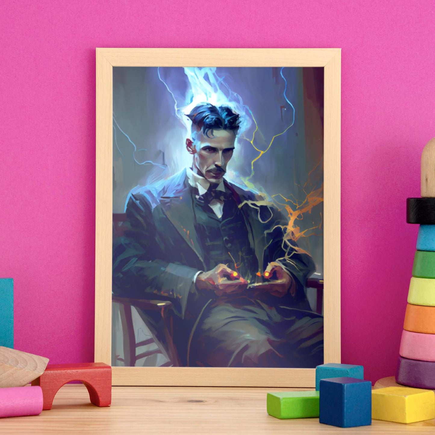 Nacnic Nikola Tesla Prueba de baterías Pixar Dynamic f. Estampados de arte de pared estético para el diseño de dormitorio o sala de estar.-Artwork-Nacnic-Nacnic Estudio SL