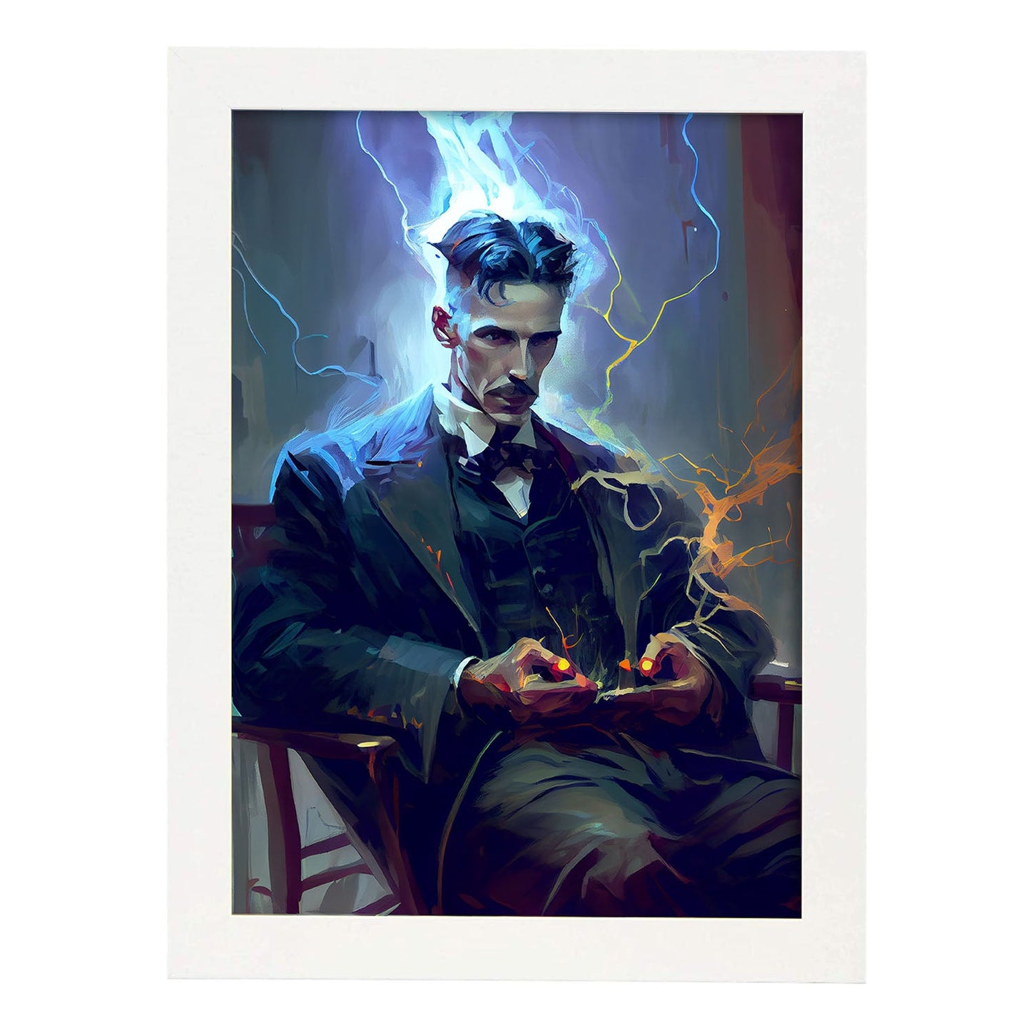 Nacnic Nikola Tesla Prueba de baterías Pixar Dynamic f. Estampados de arte de pared estético para el diseño de dormitorio o sala de estar.-Artwork-Nacnic-A4-Marco Blanco-Nacnic Estudio SL