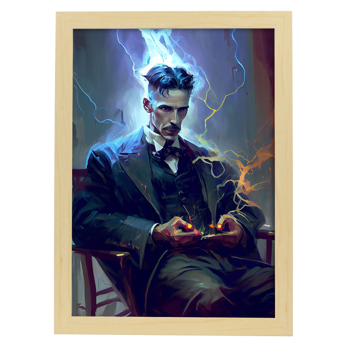 Nacnic Nikola Tesla Prueba de baterías Pixar Dynamic f. Estampados de arte de pared estético para el diseño de dormitorio o sala de estar.-Artwork-Nacnic-A4-Marco Madera clara-Nacnic Estudio SL