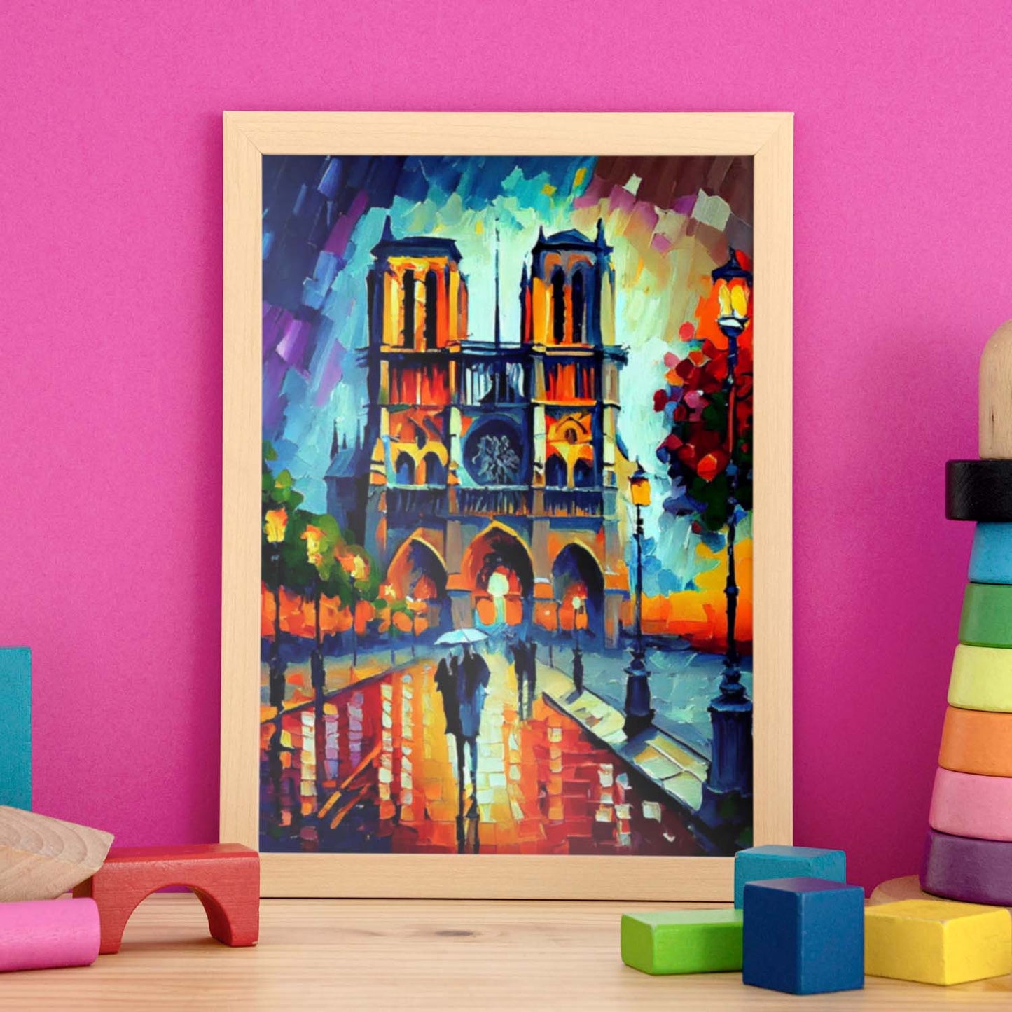 Nacnic Notre Dame Catedral Paris Francia Pincelado al óleo. Estampados de arte de pared estético para el diseño de dormitorio o sala de estar.-Artwork-Nacnic-Nacnic Estudio SL